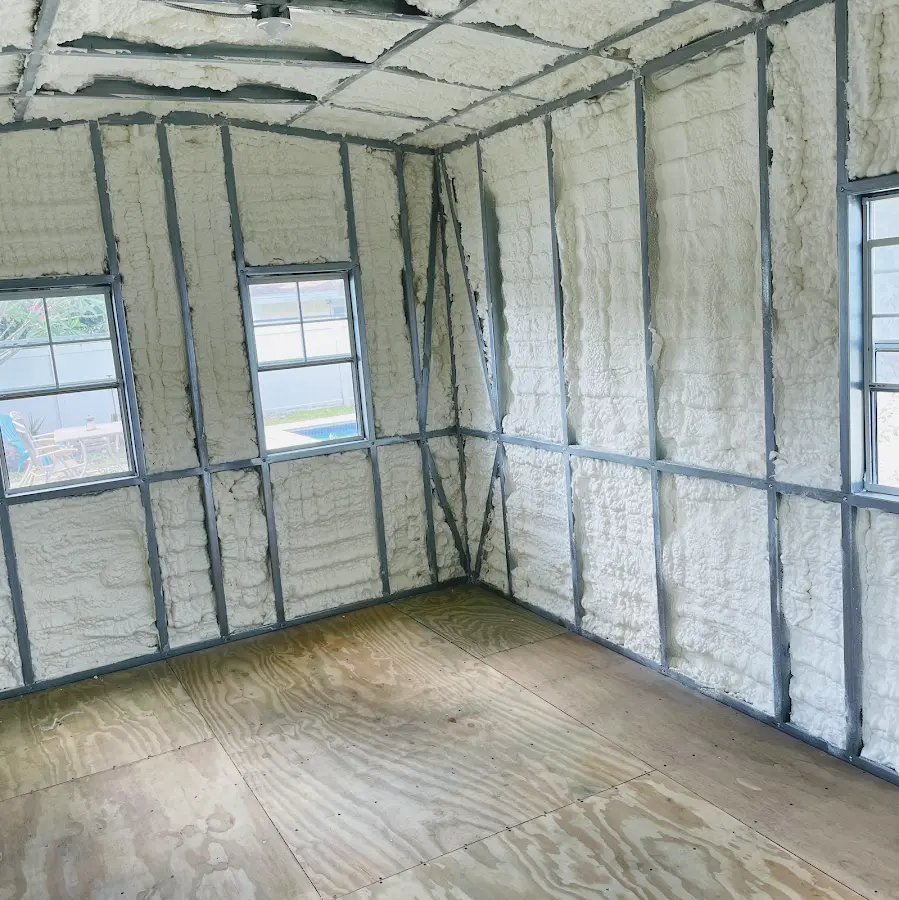 Closed-cell spray foam insulation applied to wall cavities in a residential project in Springettsbury